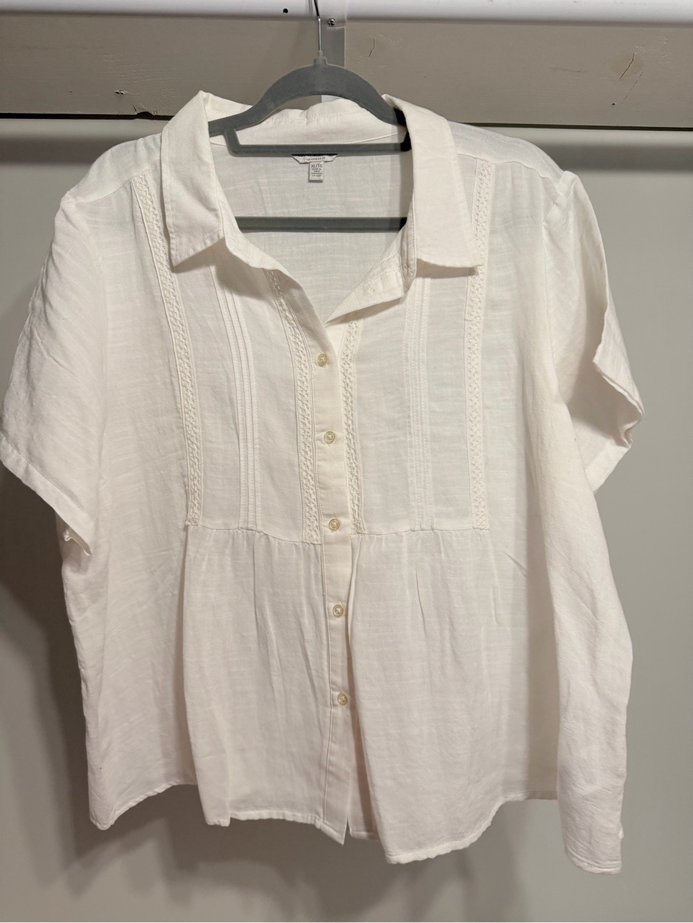 Lucky Brand White Button-Front Linen-Blend Shirt